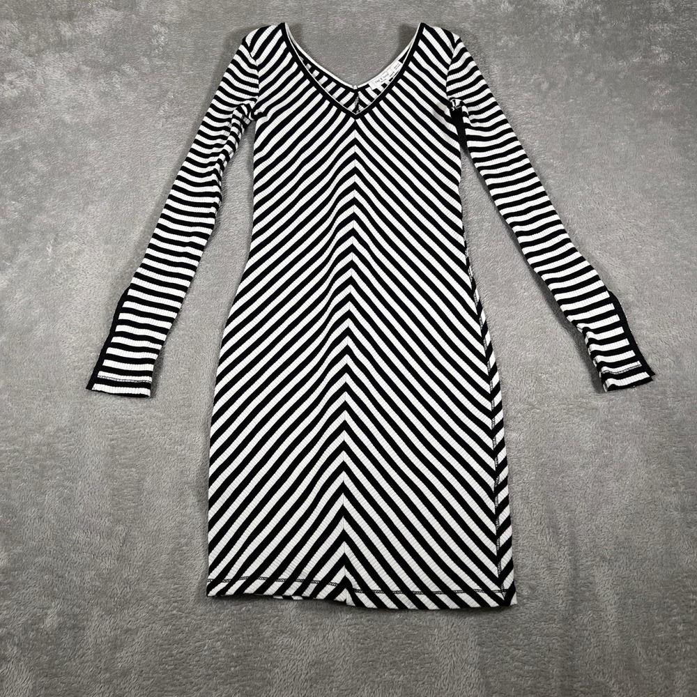 Rag & Bone New York Women's XXS Black White Striped Ribbed Knit‎ V-Neck Mini